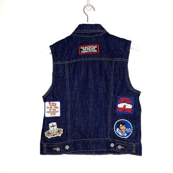 Levi's Custom Dark Rinse Denim Trucker Vest w/ Back Patches Large - Picture 1 of 5